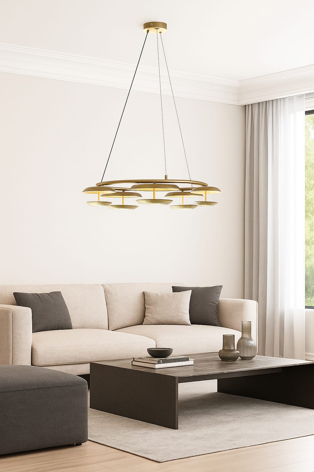HDC 800mm Modern Golden LED Ring Chandelier for Bedroom, Hotel Lobby