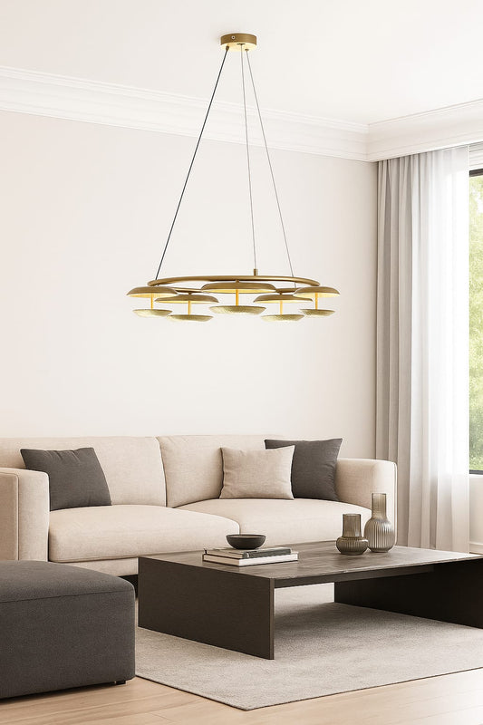 HDC 800mm Modern Golden LED Ring Chandelier for Bedroom, Hotel Lobby