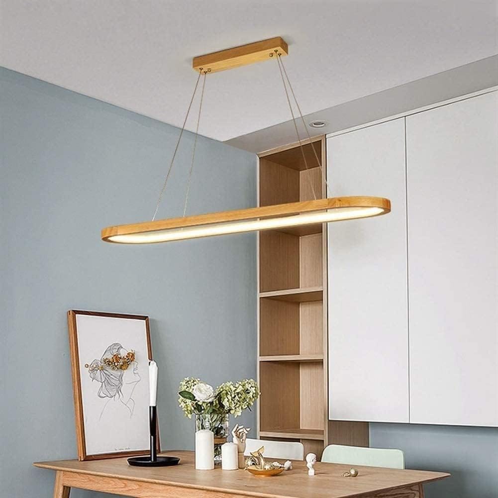 HDC 920mm Modern Wooden Linear LED Chandelier for Dining Area, Kitchen Island