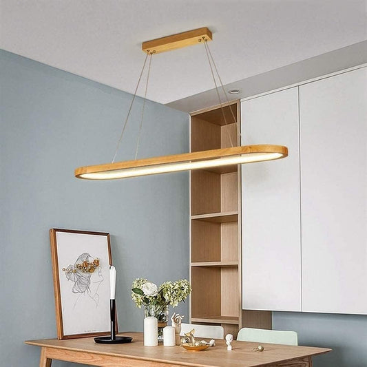 HDC 920mm Modern Wooden Linear LED Chandelier for Dining Area, Kitchen Island