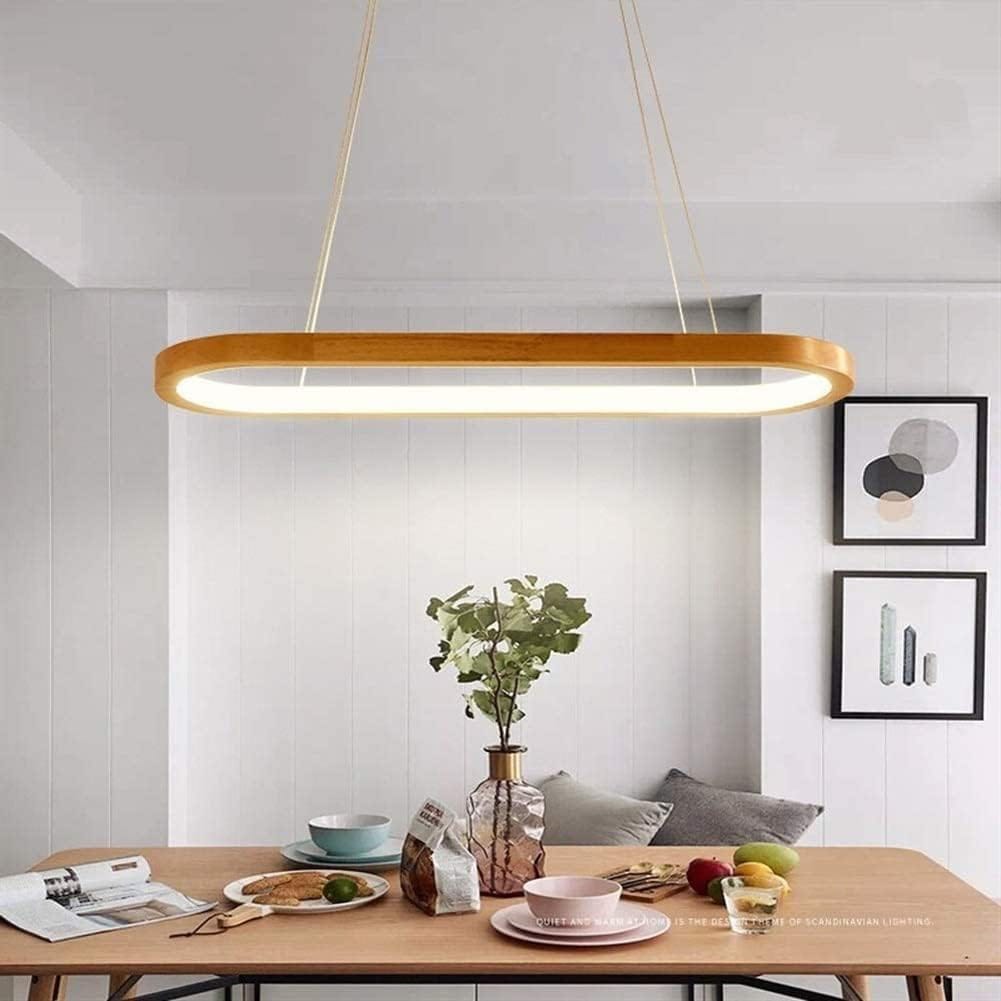HDC 920mm Modern Wooden Linear LED Chandelier for Dining Area, Kitchen Island