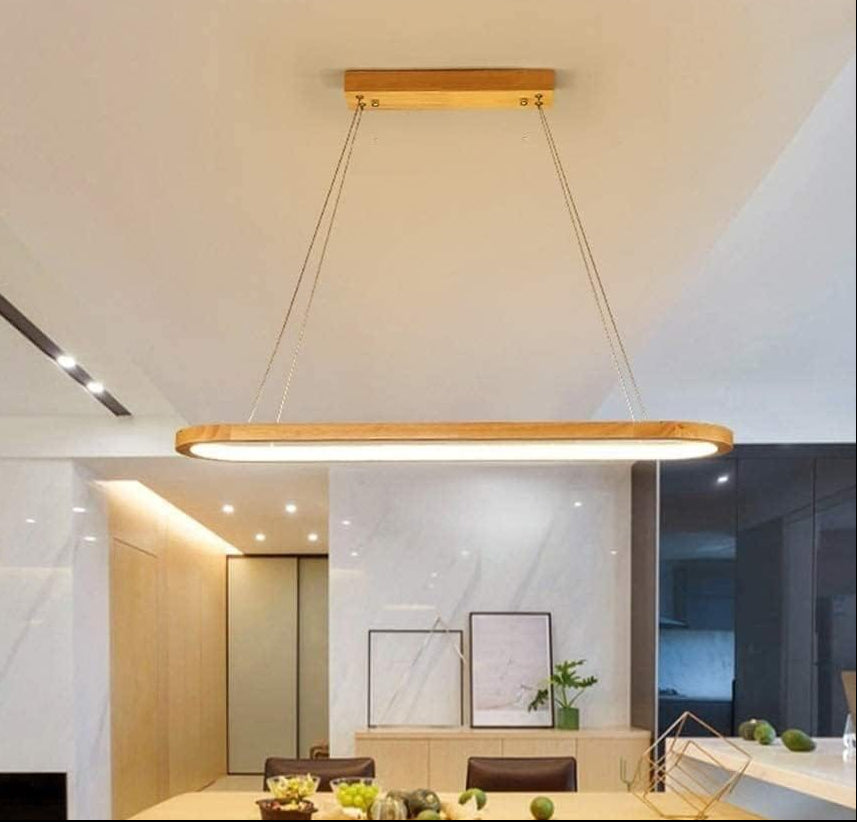 HDC 920mm Modern Wooden Linear LED Chandelier for Dining Area, Kitchen Island