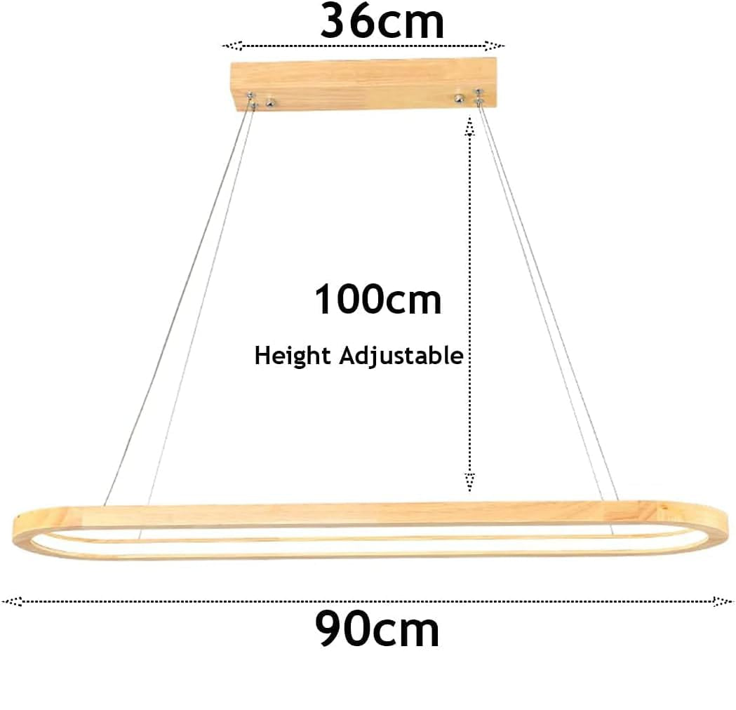 HDC 920mm Modern Wooden Linear LED Chandelier for Dining Area, Kitchen Island