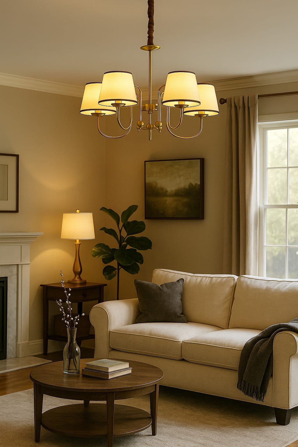 HDC Modern 5-Light Fabric Shade Chandelier for Living Room, Dining Area