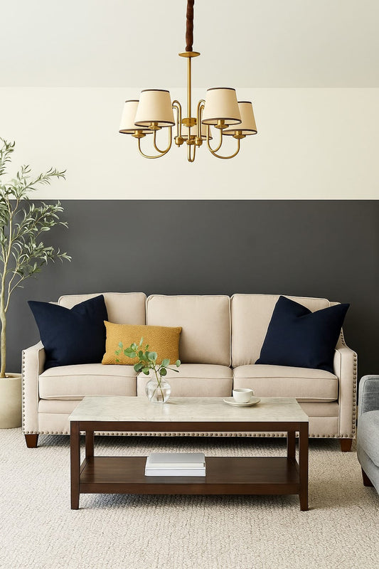 HDC Modern 5-Light Fabric Shade Chandelier for Living Room, Dining Area