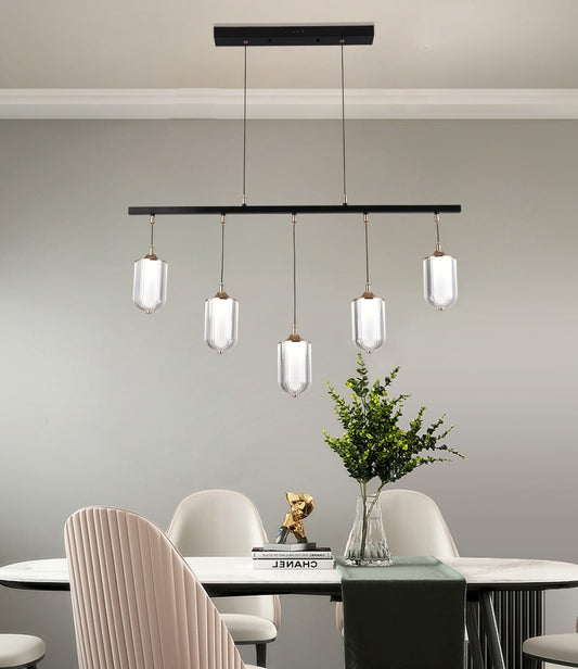HDC 1000mm Modern 5-Light Linear Glass Pendant Chandelier for Living Room