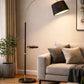 HDC Modern Black & Gold Arc Floor Lamp with Side Table & Wireless Charging