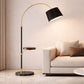 HDC Modern Black & Gold Arc Floor Lamp with Side Table & Wireless Charging