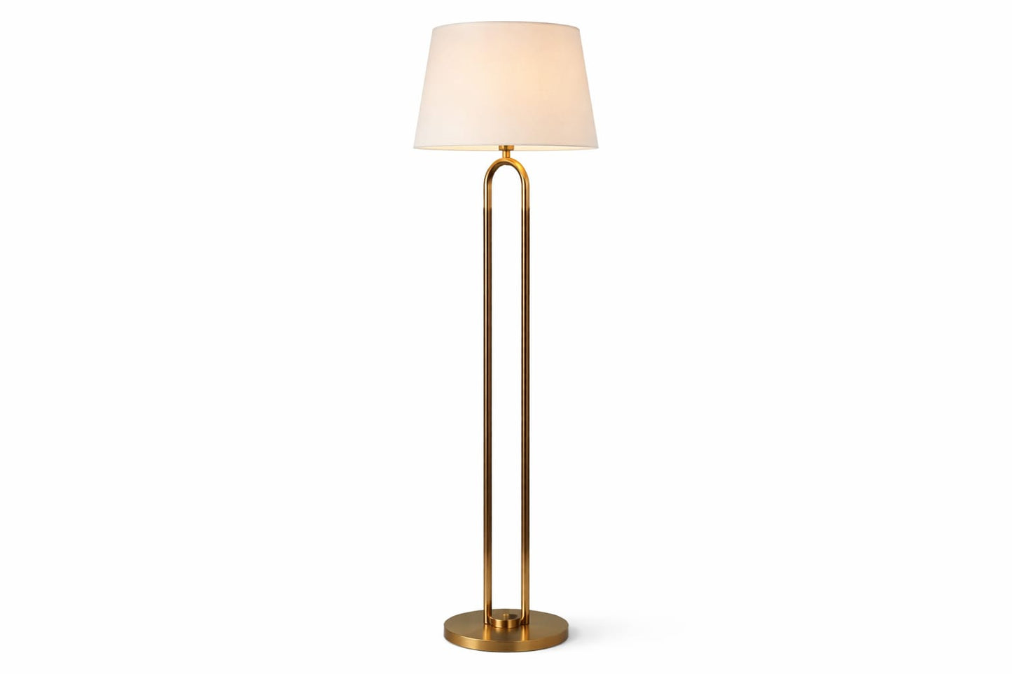 HDC Modern Brass & Wooden Floor Lamp with Fabric Shade for Bedroom, Living Room