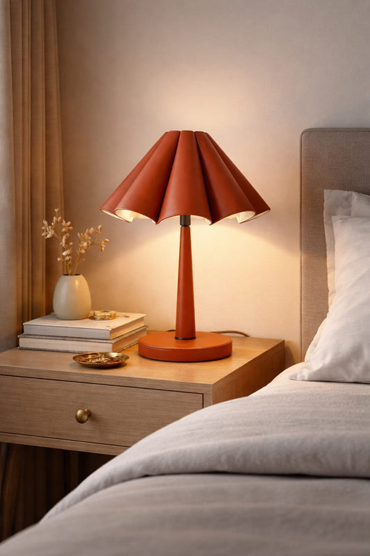HDC Modern Maroon Pleated Resin Table Lamp for Living Room, Study Room
