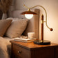 HDC Modern Walnut Wood Table Lamp with Frosted Glass Shade