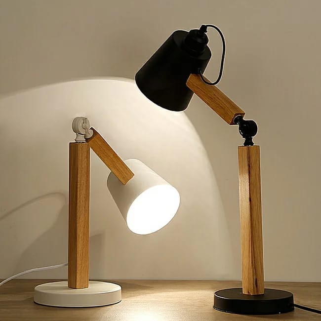 HDC Modern Wooden Adjustable Table Lamp for Bedroom, Living Room
