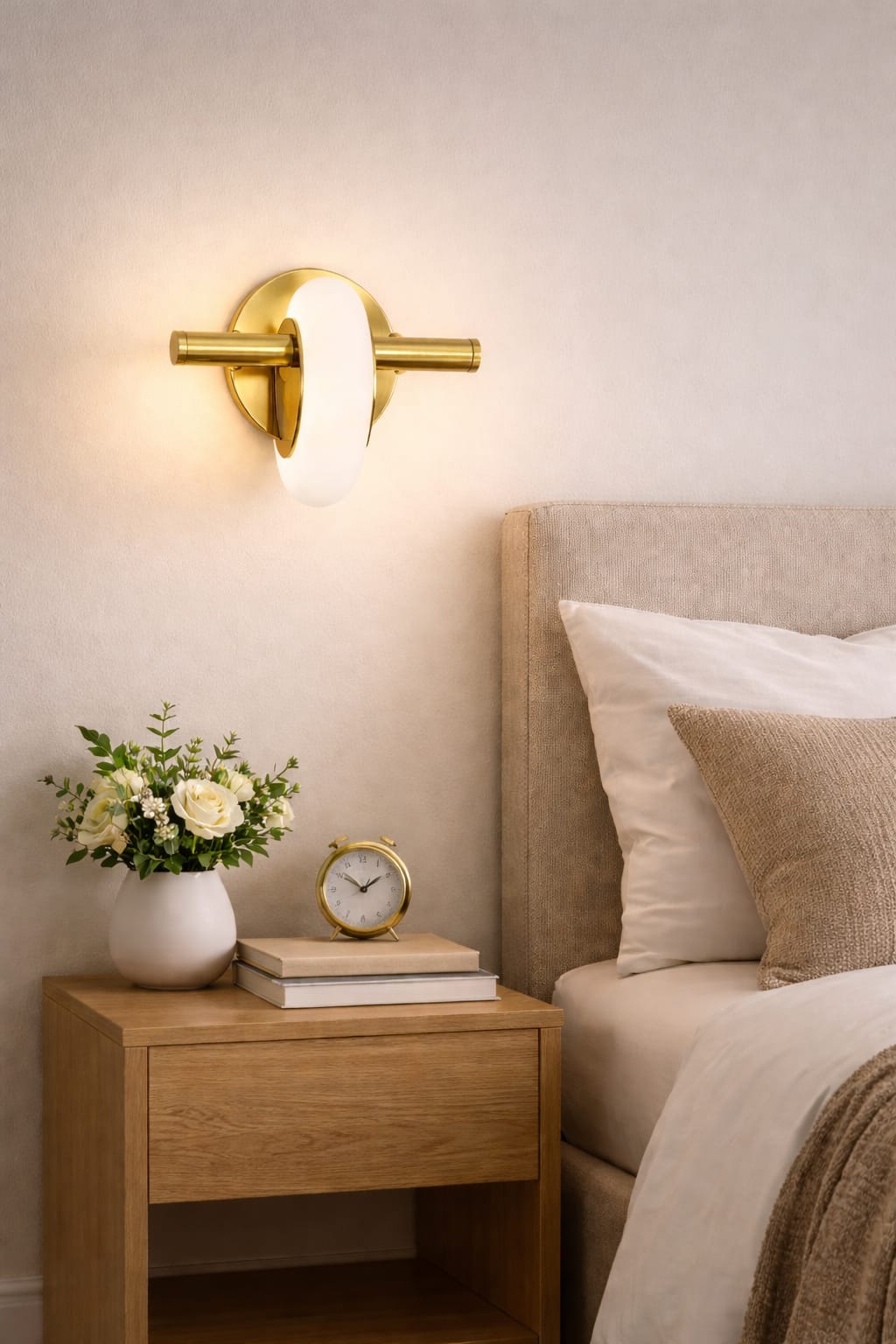 HDC Luxury Marble & Brass LED Wall Light for Bedroom, Living Room