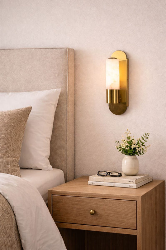 HDC Luxury White Marble Gold Wall Light for Bedroom, Living Room