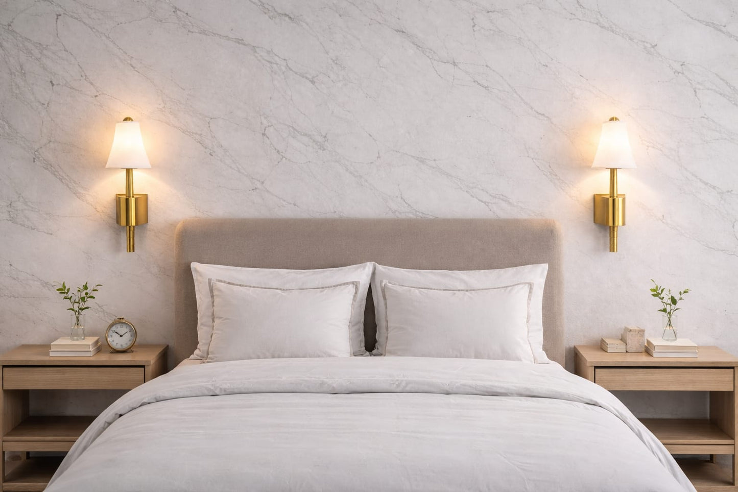 HDC Luxury Marble & Gold LED Wall Light for Bedroom, Living Room