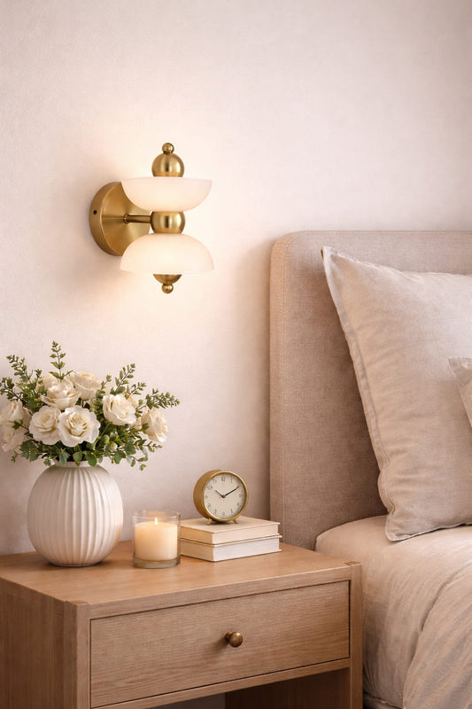 HDC Luxury Gold Frosted Glass Wall Light for Bedroom, Living Room