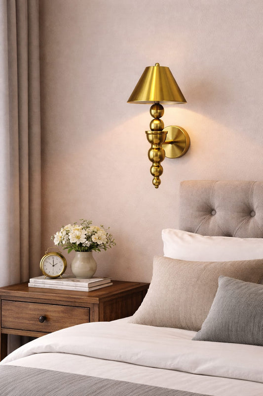 HDC Luxury Antique Brass Cone Shade Wall Light for Living Room, Bedroom