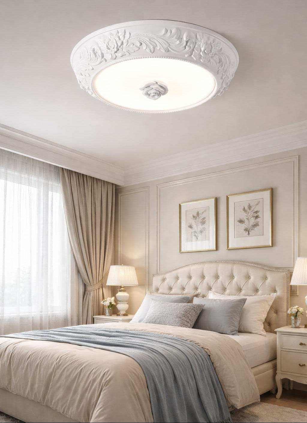 HDC Luxury Classic Floral Resin LED Ceiling Light for Bedroom, Living Room