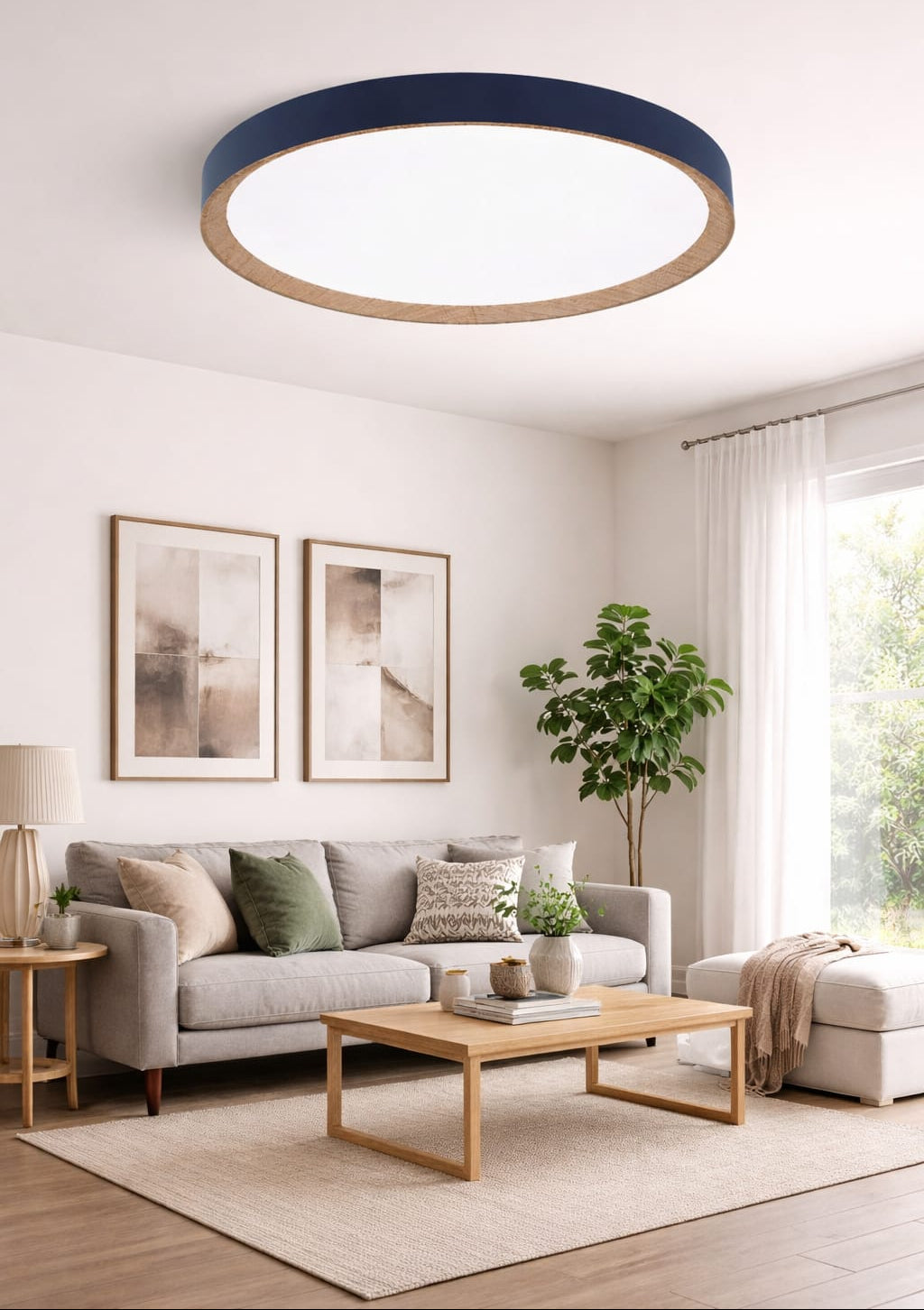HDC Modern Round LED Ceiling Light with Wood Finish