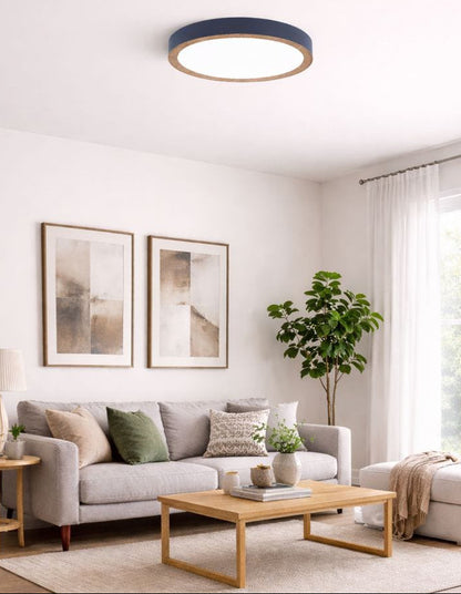 HDC Modern Round LED Ceiling Light with Wood Finish