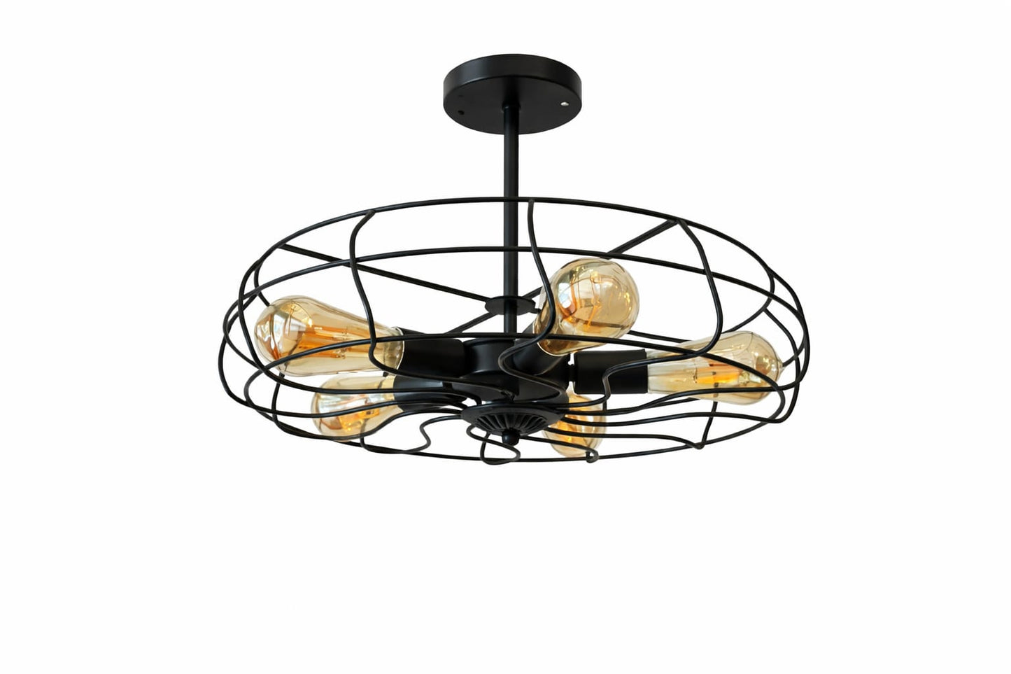 HDC Industrial Vintage Metal Cage Semi Flush Ceiling Light for Bedroom, Living Room
