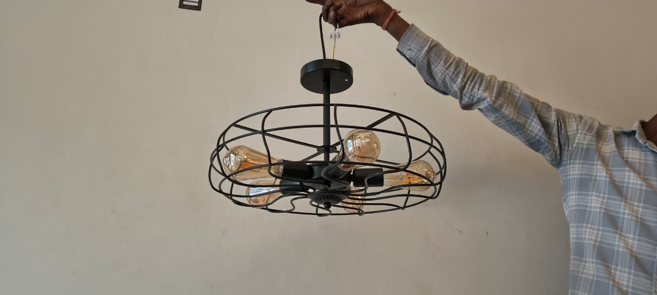 HDC Industrial Vintage Metal Cage Semi Flush Ceiling Light for Bedroom, Living Room