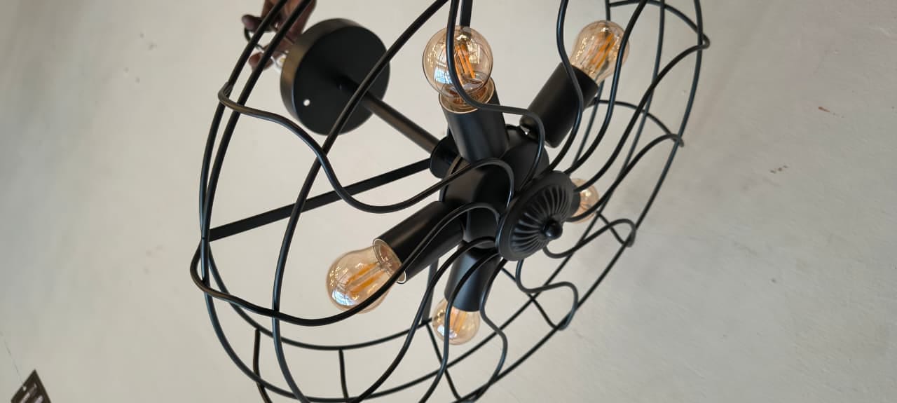 HDC Industrial Vintage Metal Cage Semi Flush Ceiling Light for Bedroom, Living Room