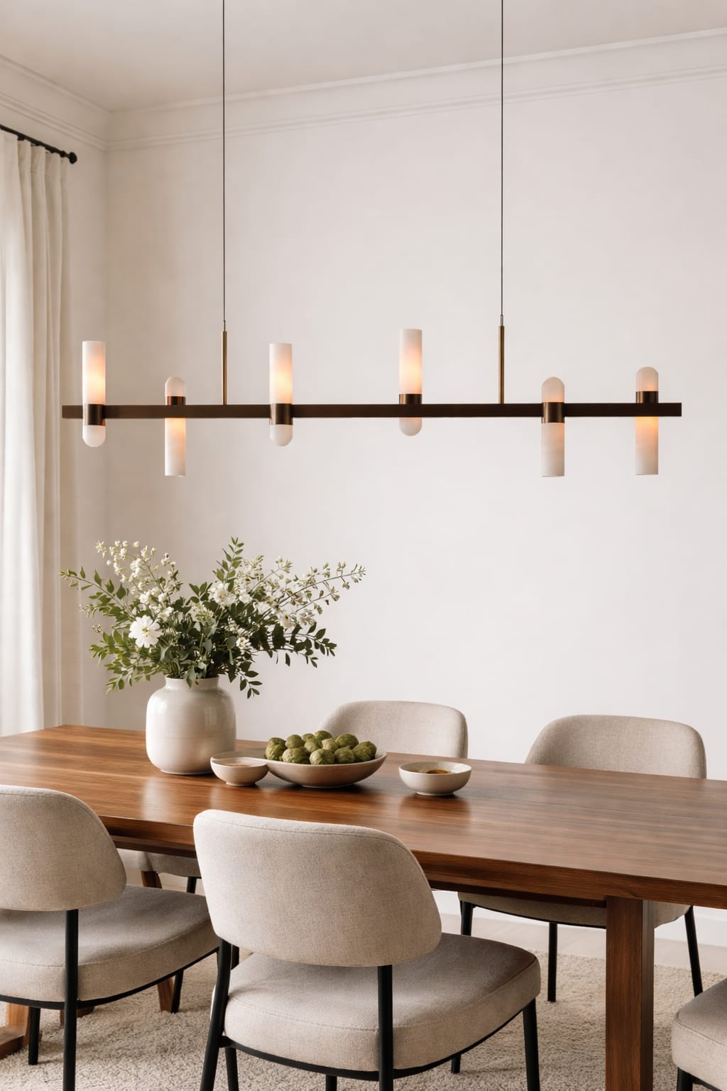 HDC Luxury Antique Brass Linear LED Chandelier with Marble Accents