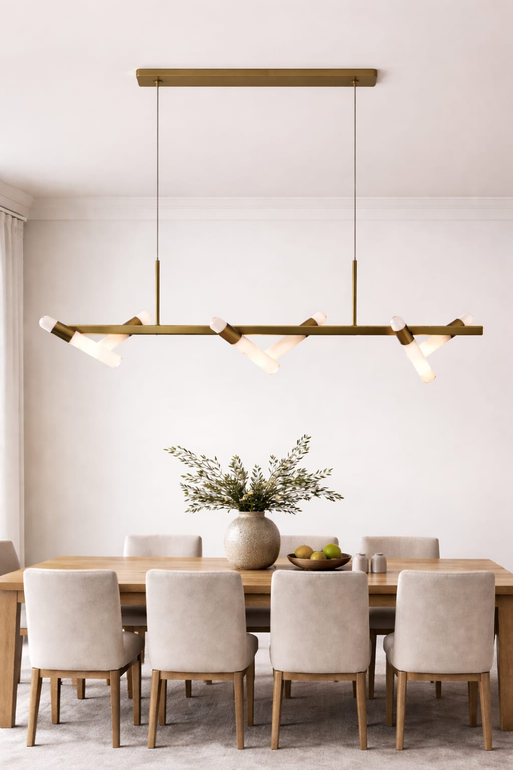 HDC Luxury Antique Brass Linear LED Chandelier with Marble Accents
