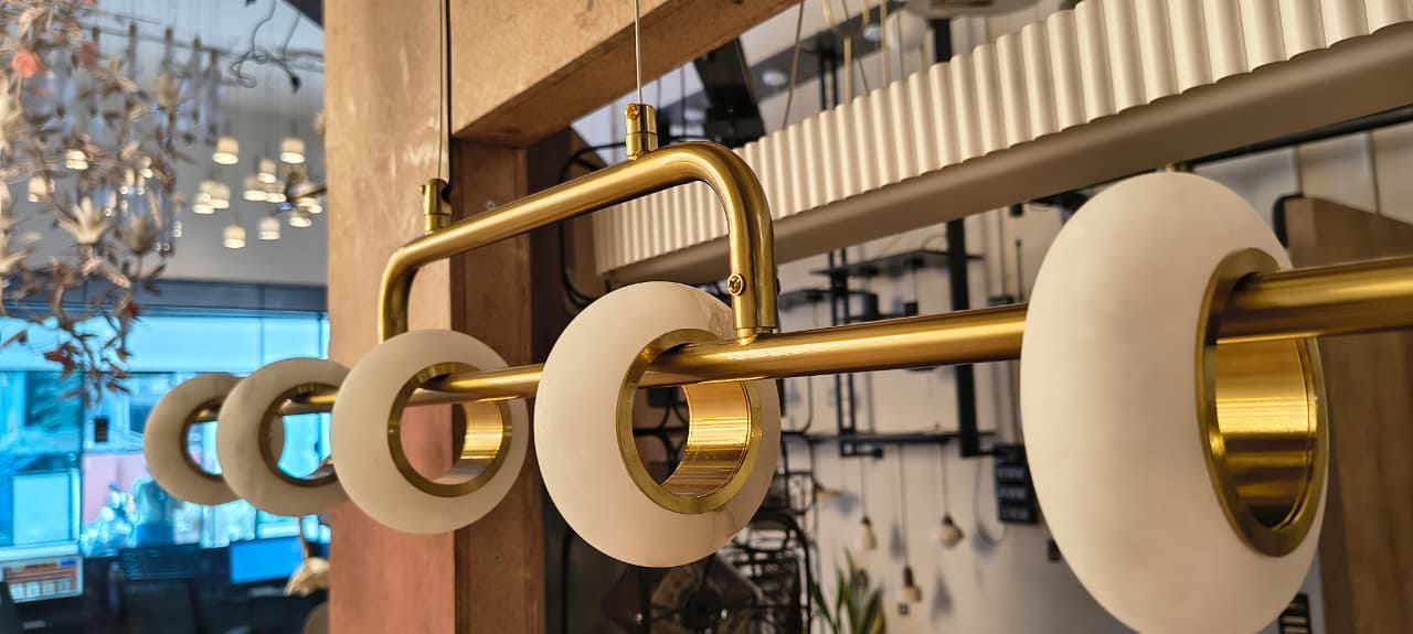 HDC 1200mm Modern Gold & White Marble Linear LED Chandelier