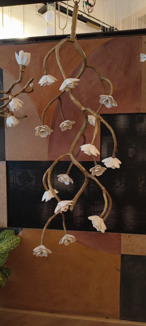 HDC Luxury 16 Lights Floral Vine Resin Chandelier with Ceramic Blossom Shades for Bedroom, Living Room
