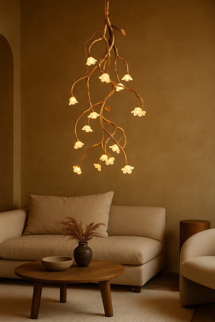 HDC Luxury 16 Lights Floral Vine Resin Chandelier with Ceramic Blossom Shades for Bedroom, Living Room