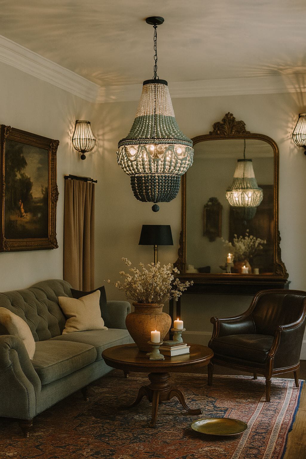 HDC Luxury Wooden Beaded Chandelier Light for Bedroom, Living Room