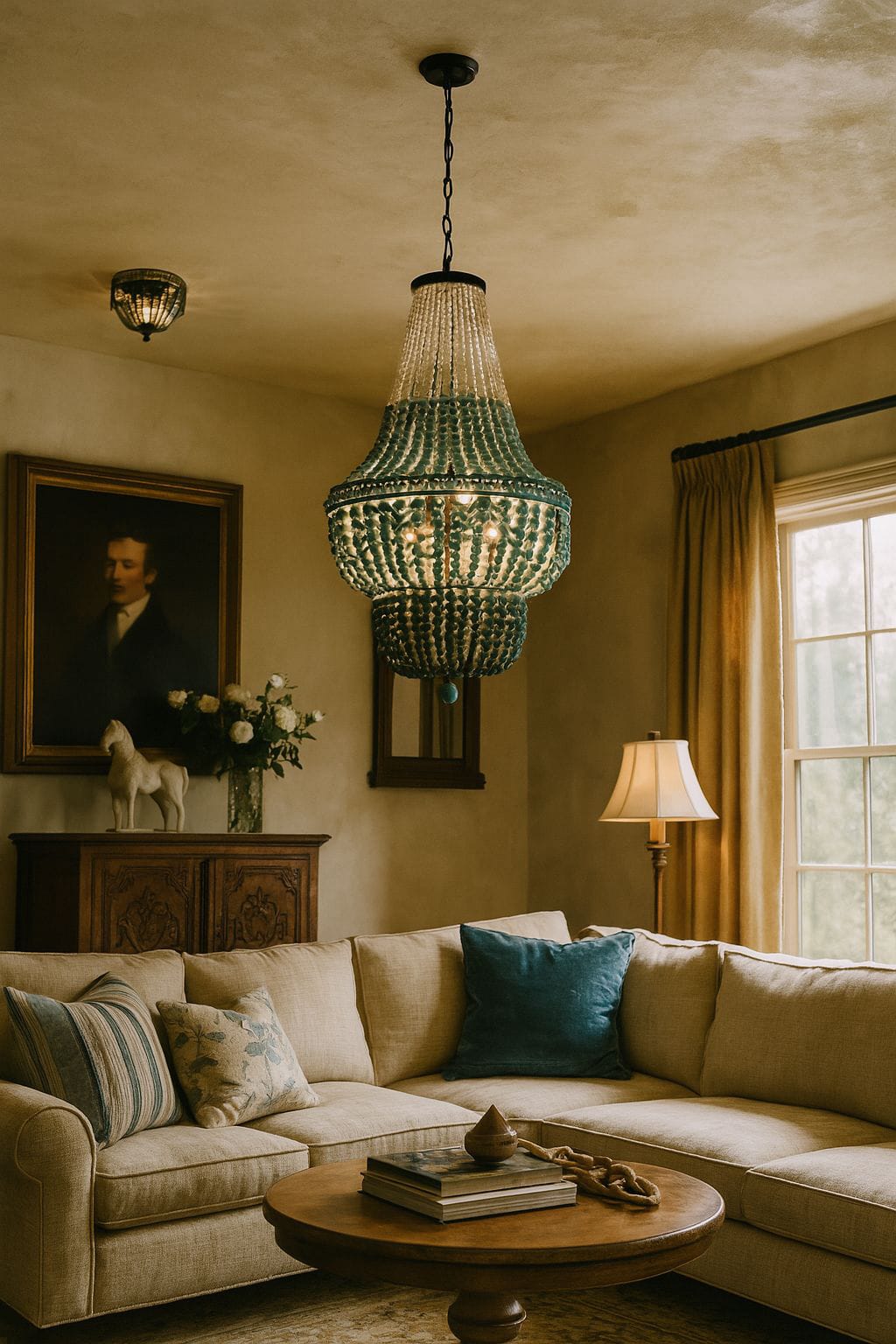 HDC Luxury Wooden Beaded Chandelier Light for Bedroom, Living Room