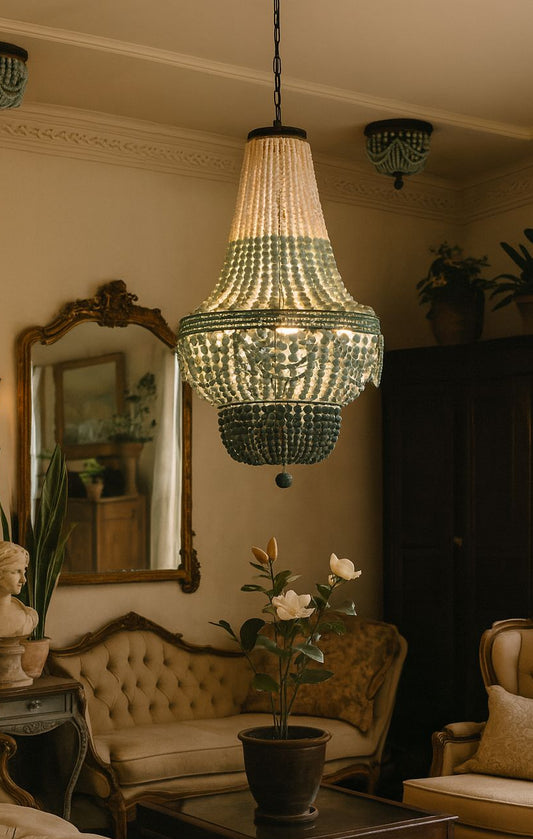 HDC Luxury Wooden Beaded Chandelier Light for Bedroom, Living Room