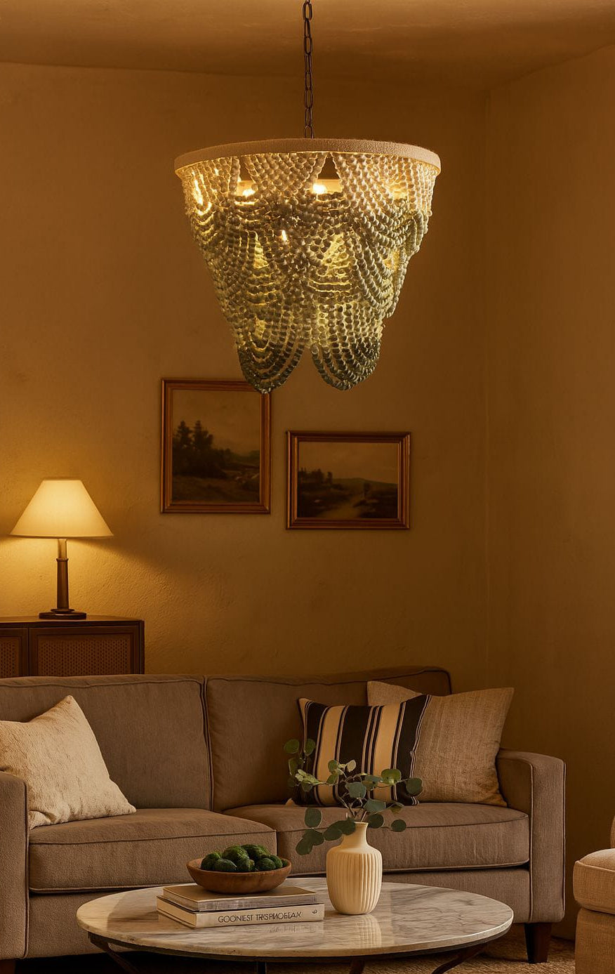 HDC Luxury Wooden Beaded Chandelier Light for Bedroom, Living Room