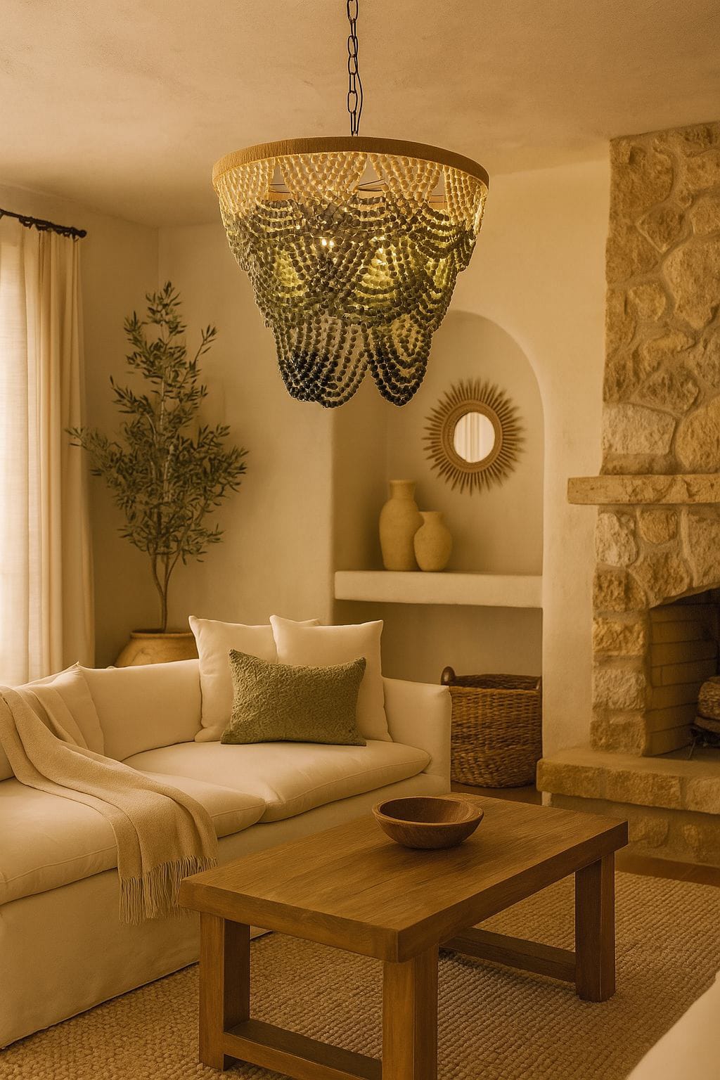 HDC Luxury Wooden Beaded Chandelier Light for Bedroom, Living Room