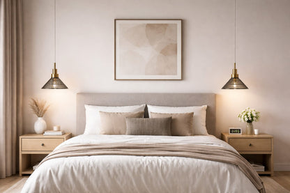 HDC Modern Ribbed Glass Pendant Light for Bedroom, Living Room