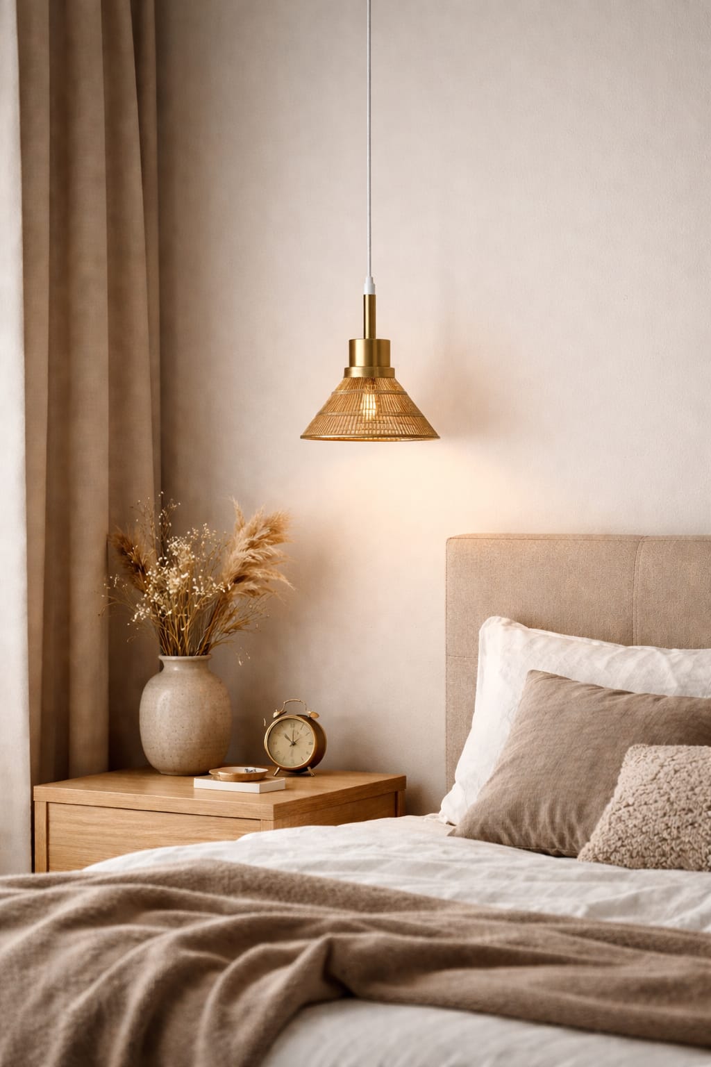 HDC Modern Ribbed Glass Pendant Light for Bedroom, Living Room