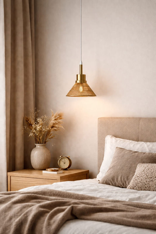 HDC Modern Ribbed Glass Pendant Light for Bedroom, Living Room