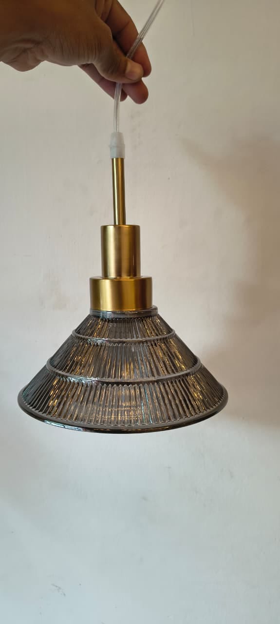 HDC Modern Ribbed Glass Pendant Light for Bedroom, Living Room