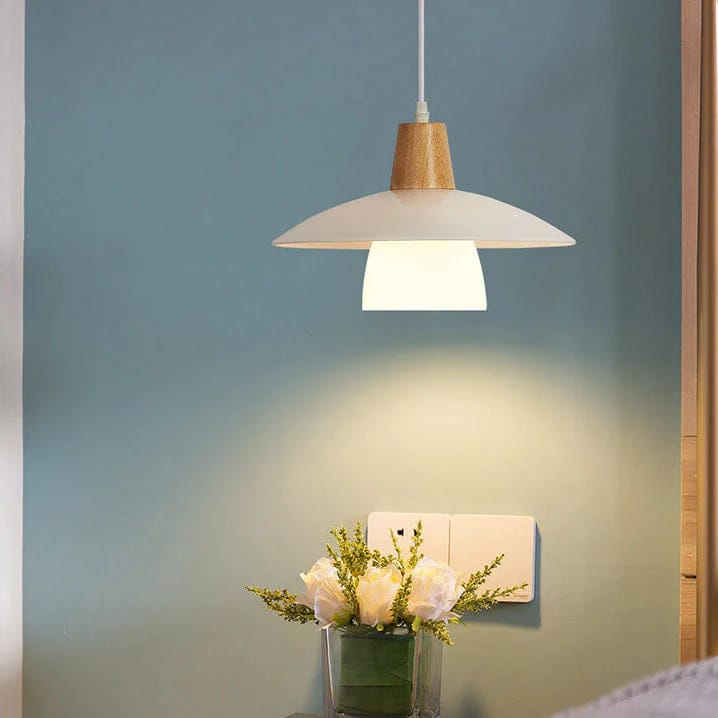 HDC Modern Wooden White Pendant Light for Bedroom, Living Room