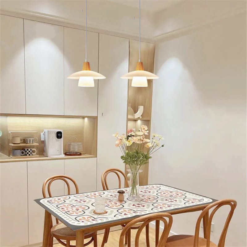 HDC Modern Wooden White Pendant Light for Bedroom, Living Room