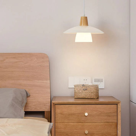 HDC Modern Wooden White Pendant Light for Bedroom, Living Room