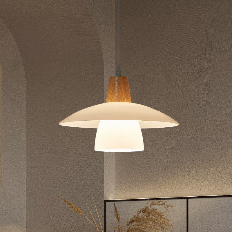 HDC Modern Wooden White Pendant Light for Bedroom, Living Room