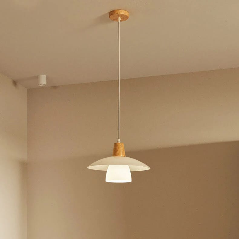 HDC Modern Wooden White Pendant Light for Bedroom, Living Room
