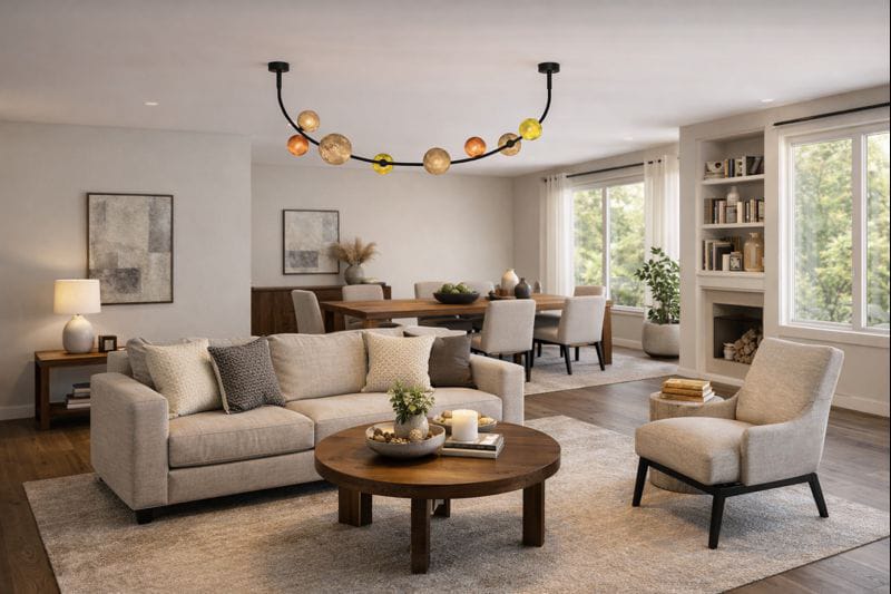 HDC Modern Curved Multicolor Glass Chandelier for Bedroom, Living Room