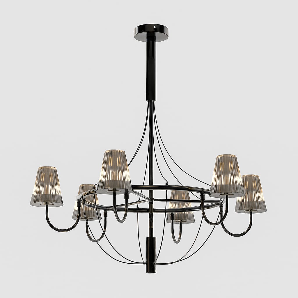 HDC Modern Black Metal & Smoke Glass Chandelier for Bedroom, Living Room