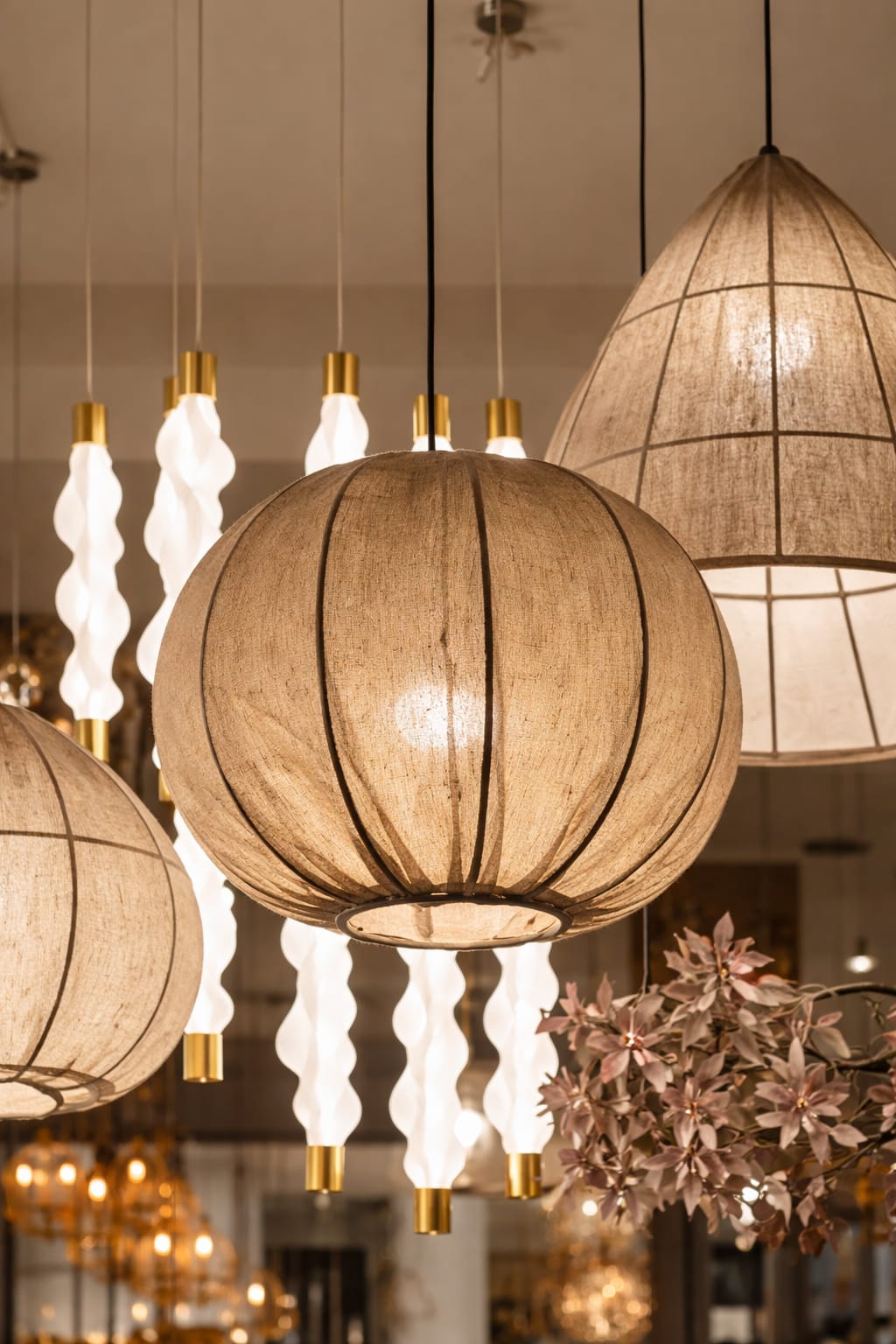 HDC Modern Fabric Globe Pendant Light for Bedroom, Living Room