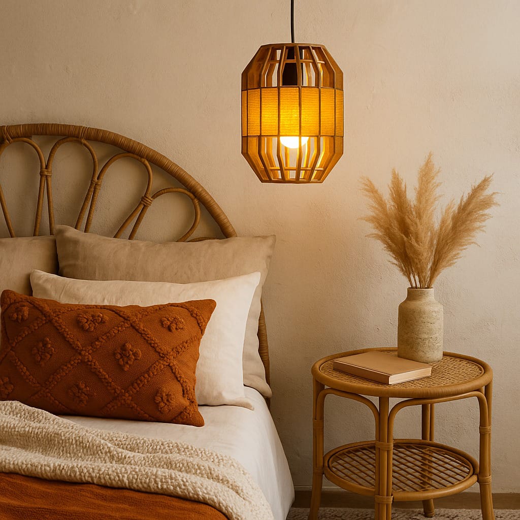 HDC Modern Walnut Wooden Pendant Light for Bedroom, Living Room